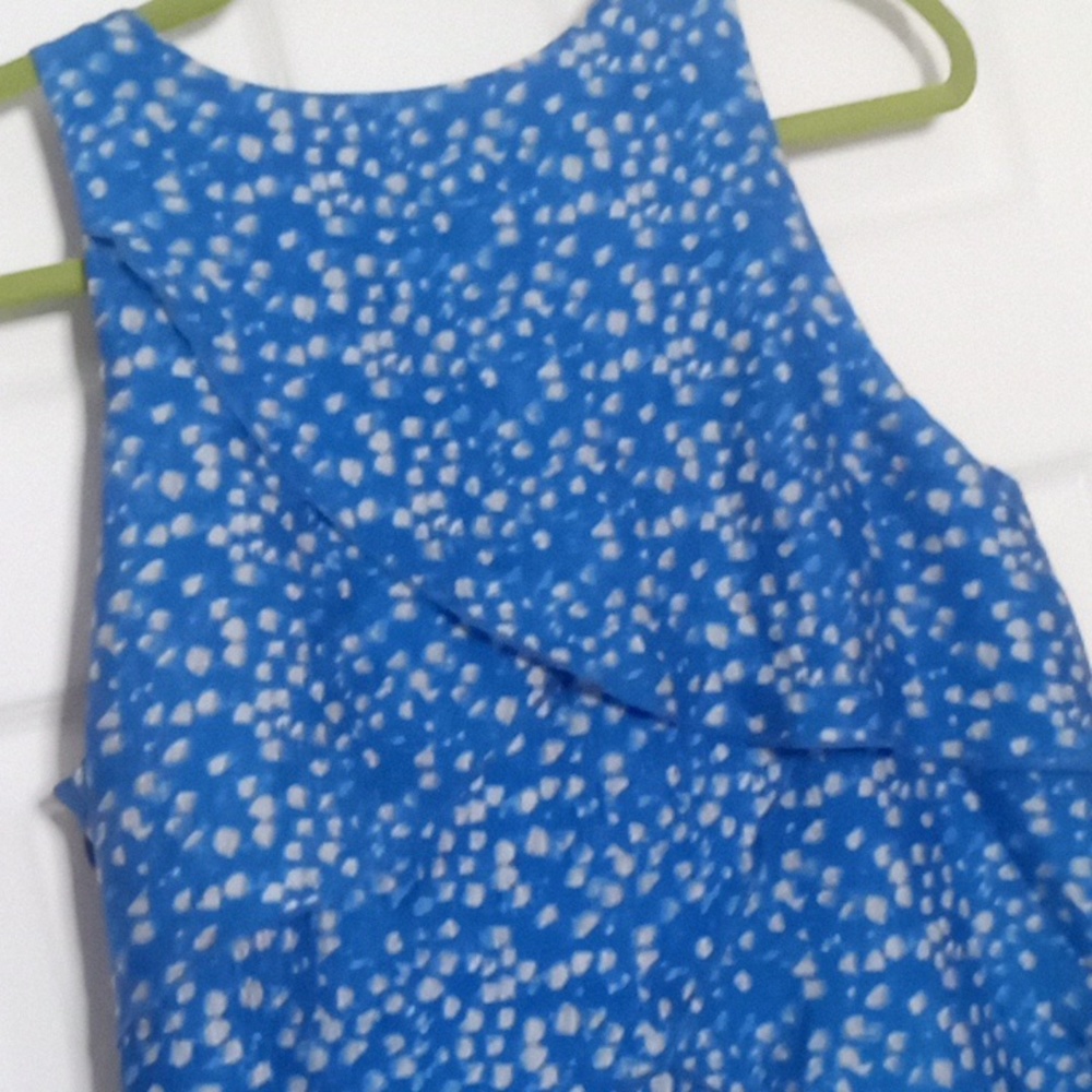 SILK Dress Polka Dot Sleeveless Tiered Diagonal Ruffles Ann Taylor - Picture 5 of 10